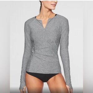 ATHLETA PACIFICA WRAP FRONT HEATHER TOP